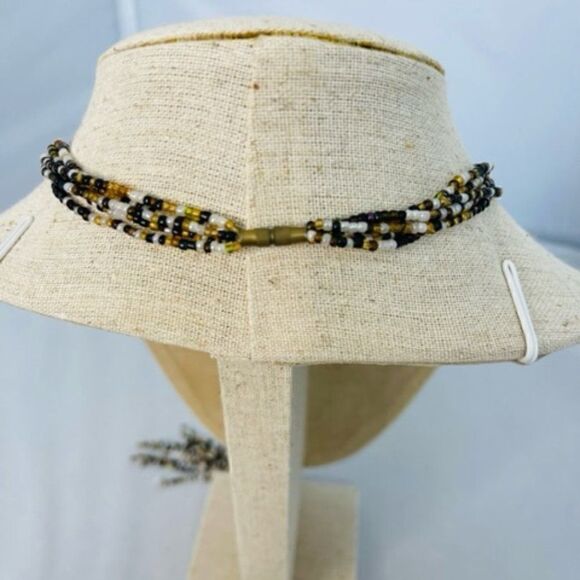 19" Multi Strand Micro Beaded Brown Black Glass Pendant Necklace  Tassel Screw - Picture 5 of 6